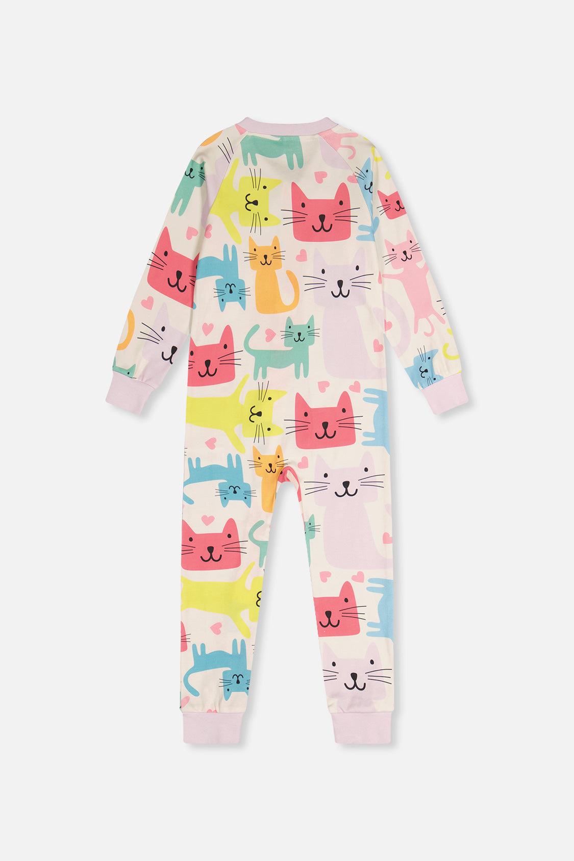 Organic Cotton One Piece Pajama White Cat Print - Image 5