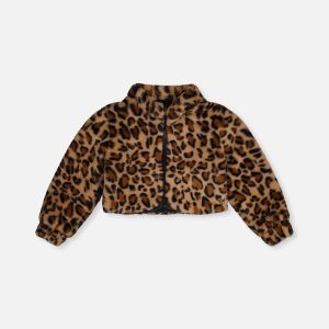 Faux Fur Jacket Brown Leopard Print - Image 6