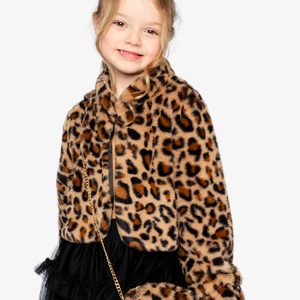 Faux Fur Jacket Brown Leopard Print - Image 3