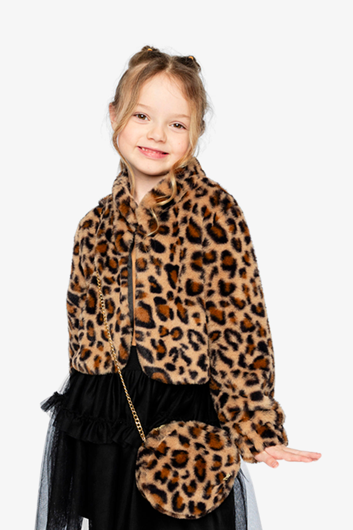 Faux Fur Jacket Brown Leopard Print - Image 3