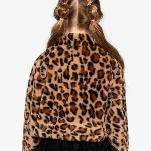 Faux Fur Jacket Brown Leopard Print - Image 5