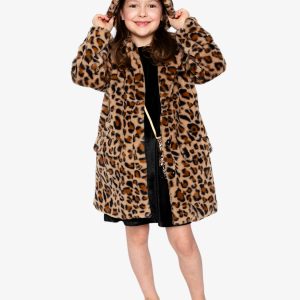 Alternative view of Faux Fur Long Coat Brown Leopard Print