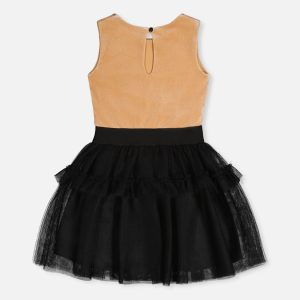 Bi-Material Sleeveless Dress Beige And Black - Image 5