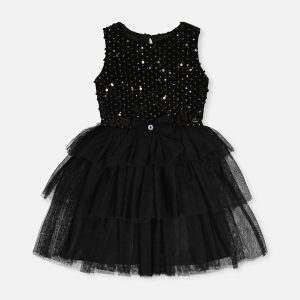 Bi-Material Sleeveless Dress Black