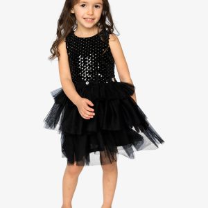 Bi-Material Sleeveless Dress Black - Image 3