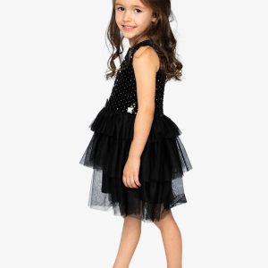 Bi-Material Sleeveless Dress Black - Image 4