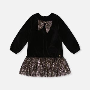 Bi-Material Raglan Sleeves Dress Black And Gold