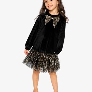 Alternative view of Bi-Material Raglan Sleeves Dress Black And Gold