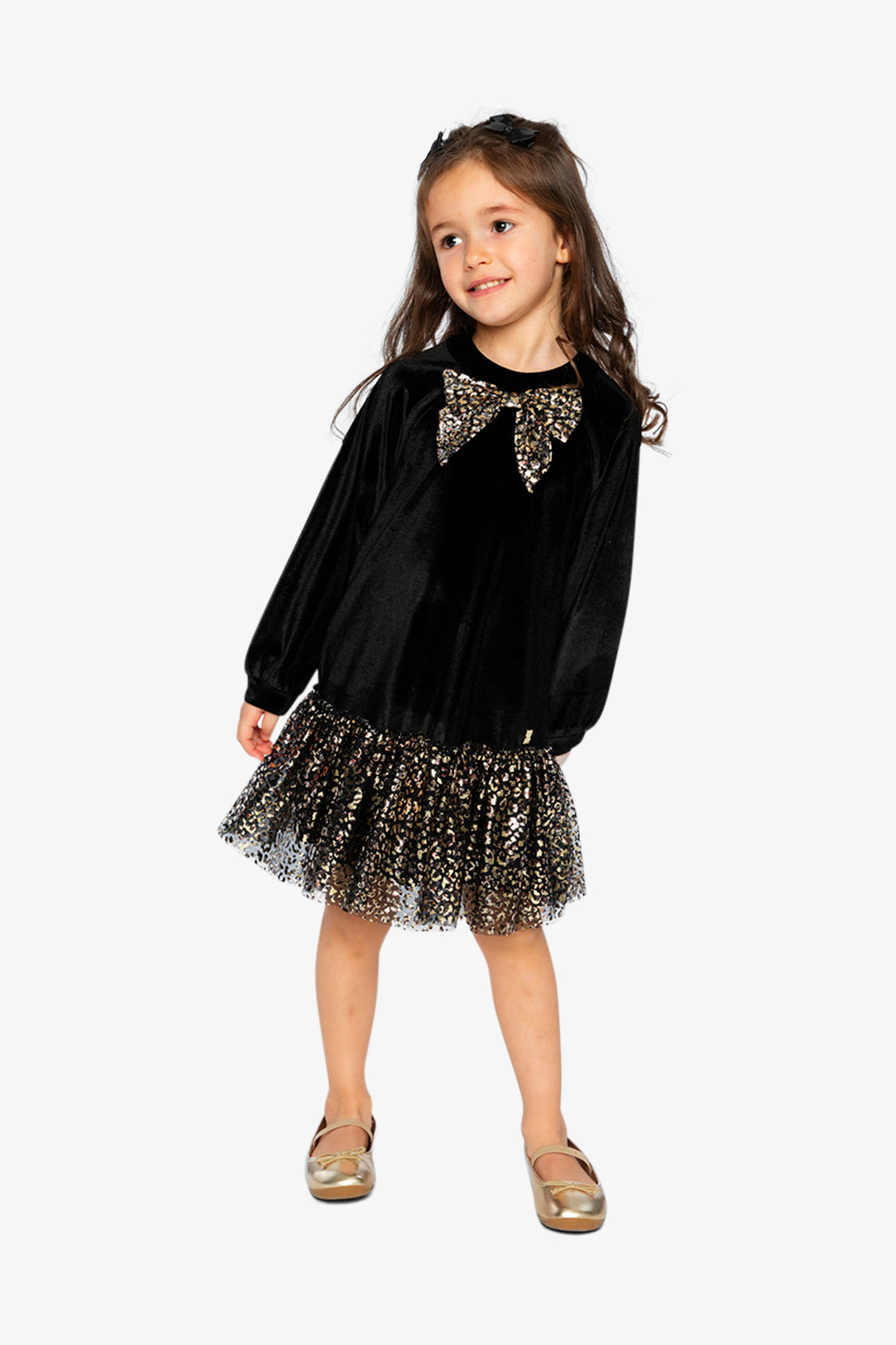 Bi-Material Raglan Sleeves Dress Black And Gold - Image 2