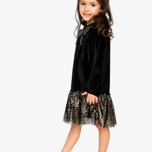 Bi-Material Raglan Sleeves Dress Black And Gold - Image 3