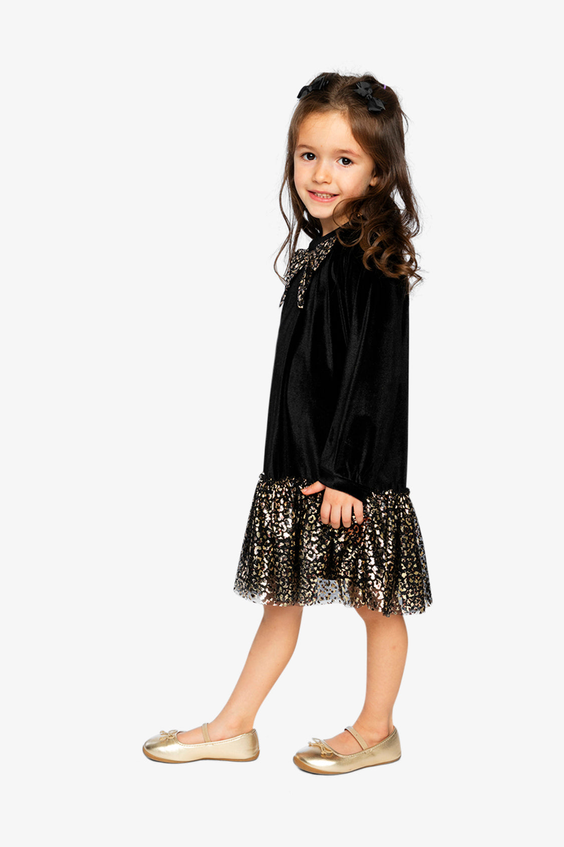 Bi-Material Raglan Sleeves Dress Black And Gold - Image 3