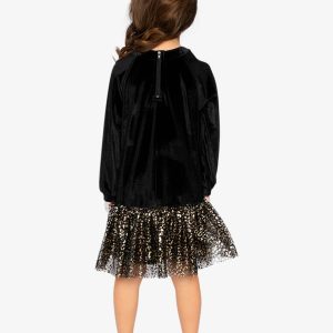 Bi-Material Raglan Sleeves Dress Black And Gold - Image 4