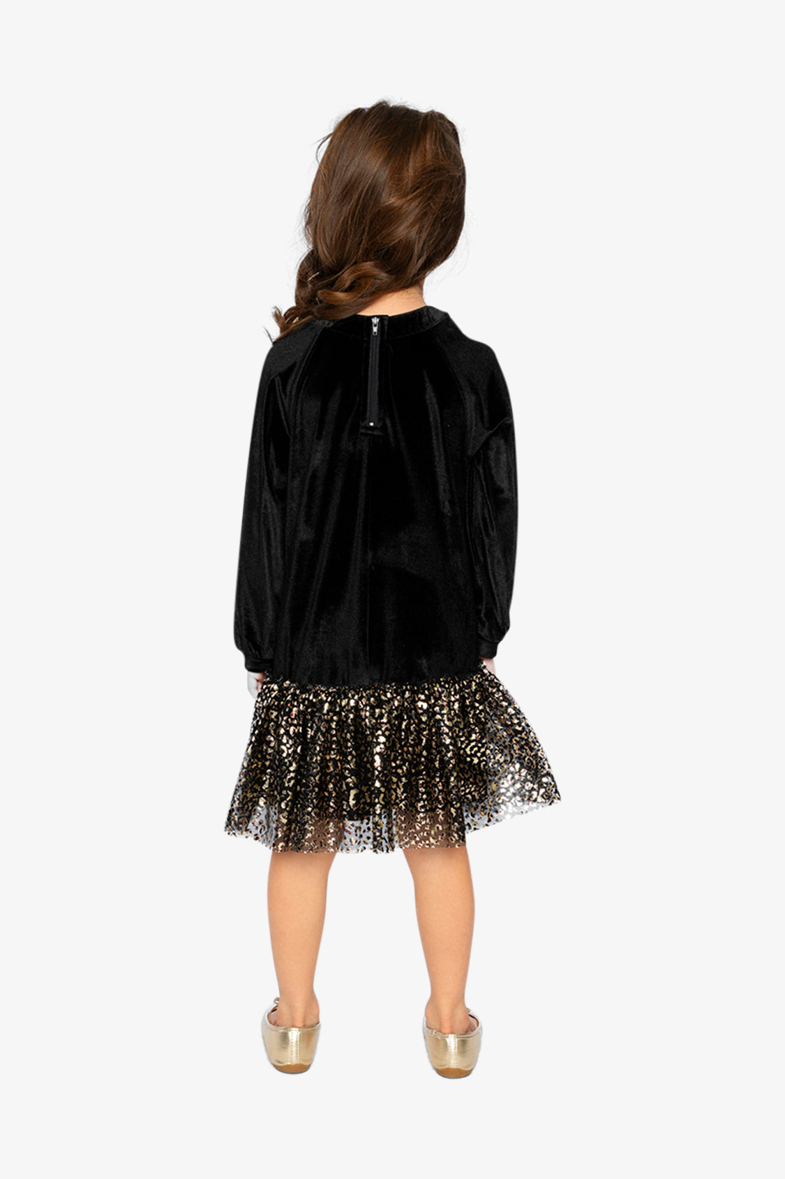 Bi-Material Raglan Sleeves Dress Black And Gold - Image 4