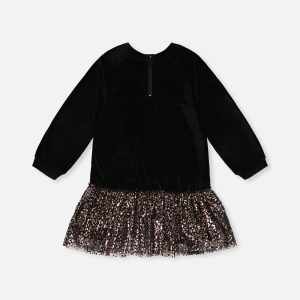 Bi-Material Raglan Sleeves Dress Black And Gold - Image 5