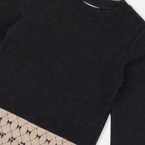 Bi-Material Dress Black And Beige Bow Tie Print - Image 3