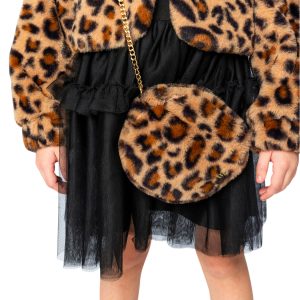 Faux Fur Shoulder Bag Brown Leopard Print - Image 3