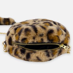 Faux Fur Shoulder Bag Brown Leopard Print - Image 5