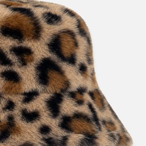Faux Fur Bucket Hat Brown Leopard Print - Image 5