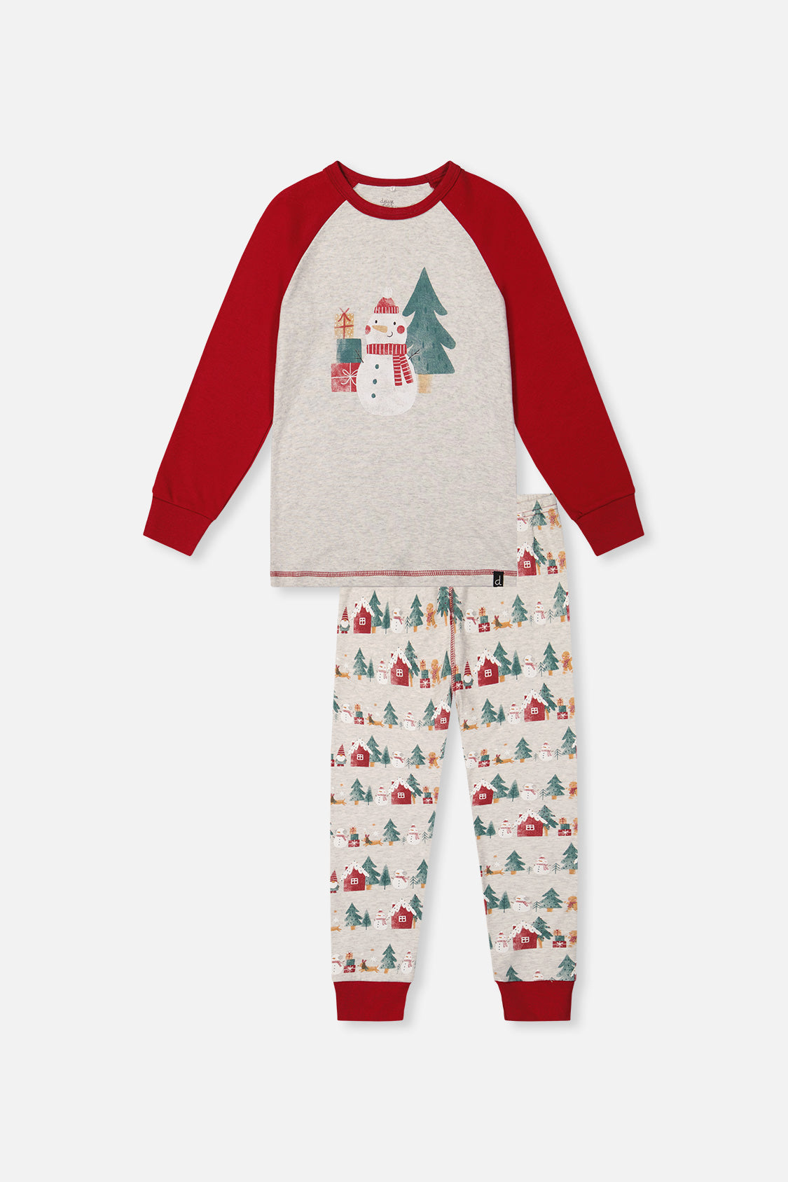 Organic Cotton Two Piece Christmas Pajama Set Beige Christmas Print - Image 12