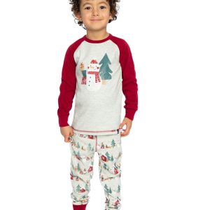 Organic Cotton Two Piece Christmas Pajama Set Beige Christmas Print - Image 2