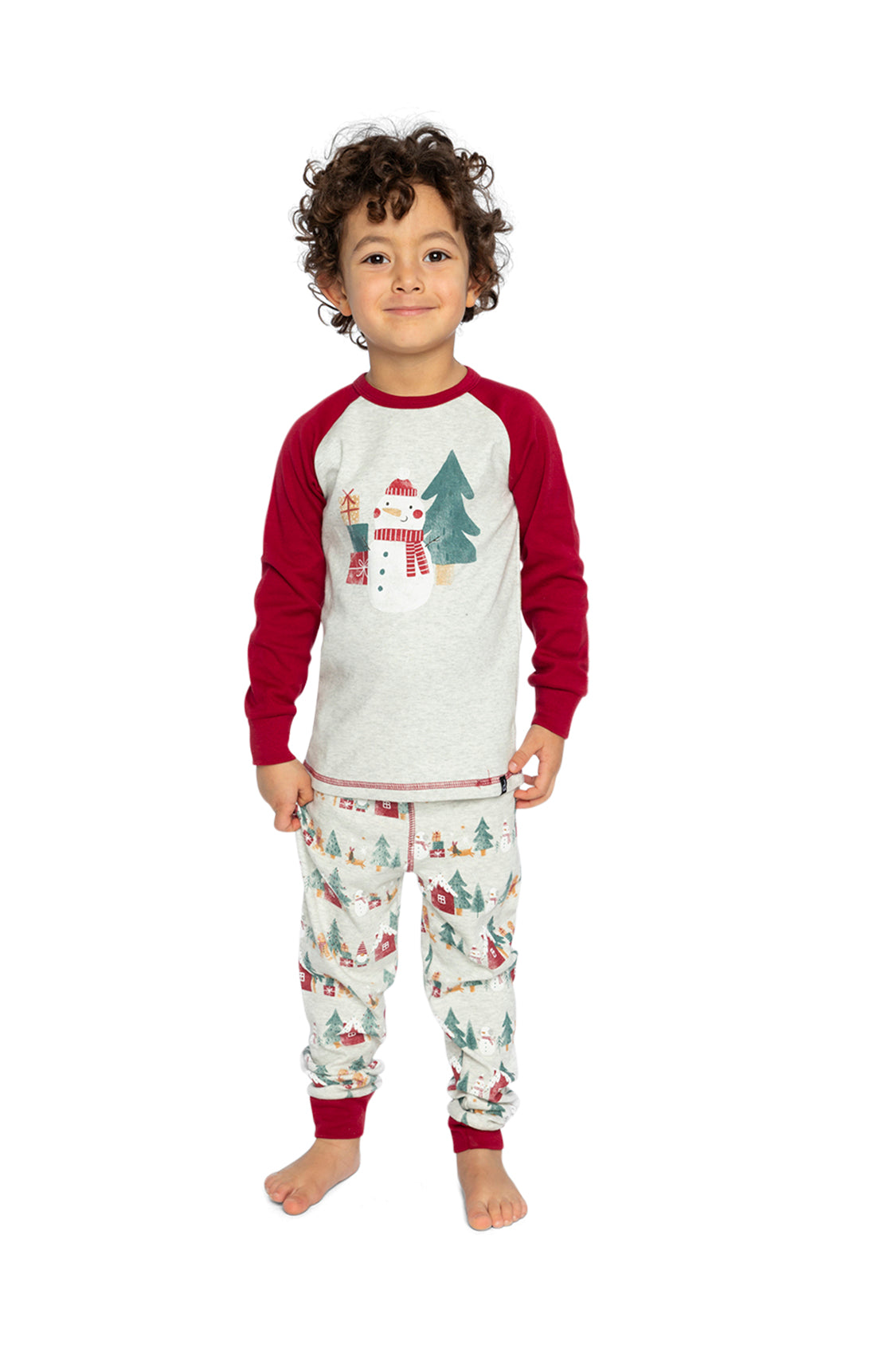Organic Cotton Two Piece Christmas Pajama Set Beige Christmas Print - Image 2