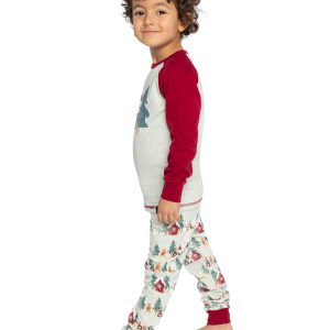 Organic Cotton Two Piece Christmas Pajama Set Beige Christmas Print - Image 3