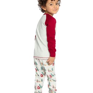 Organic Cotton Two Piece Christmas Pajama Set Beige Christmas Print - Image 4
