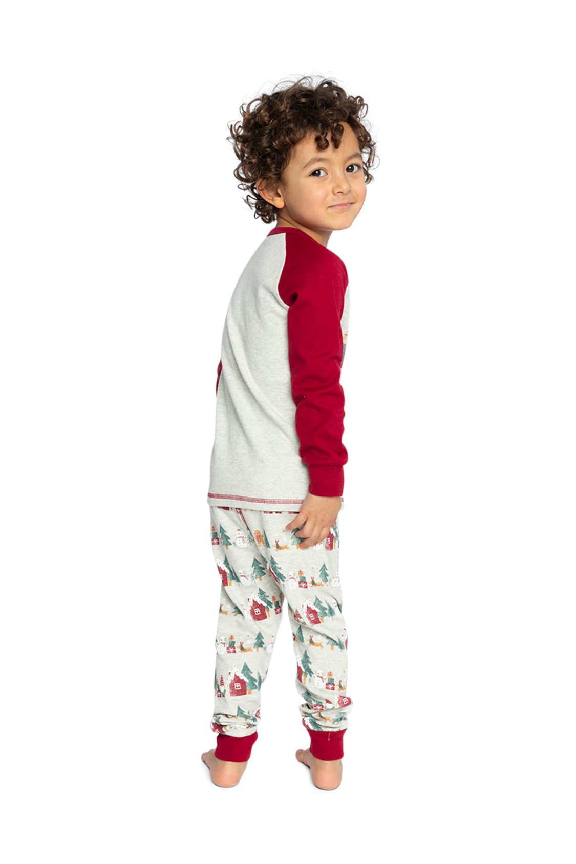 Organic Cotton Two Piece Christmas Pajama Set Beige Christmas Print - Image 4