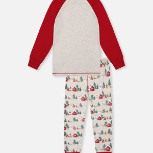Organic Cotton Two Piece Christmas Pajama Set Beige Christmas Print - Image 5