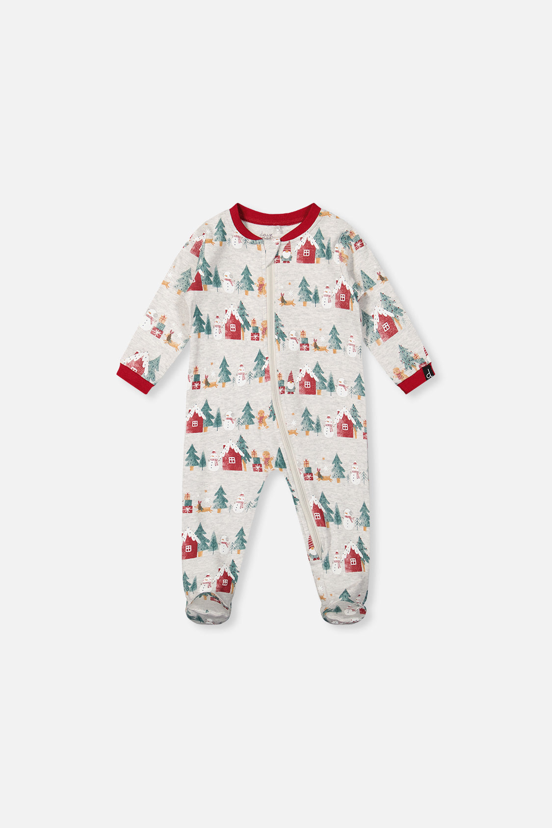 Baby Organic Cotton One Piece Christmas Pajama Beige Christmas Print - Image 4