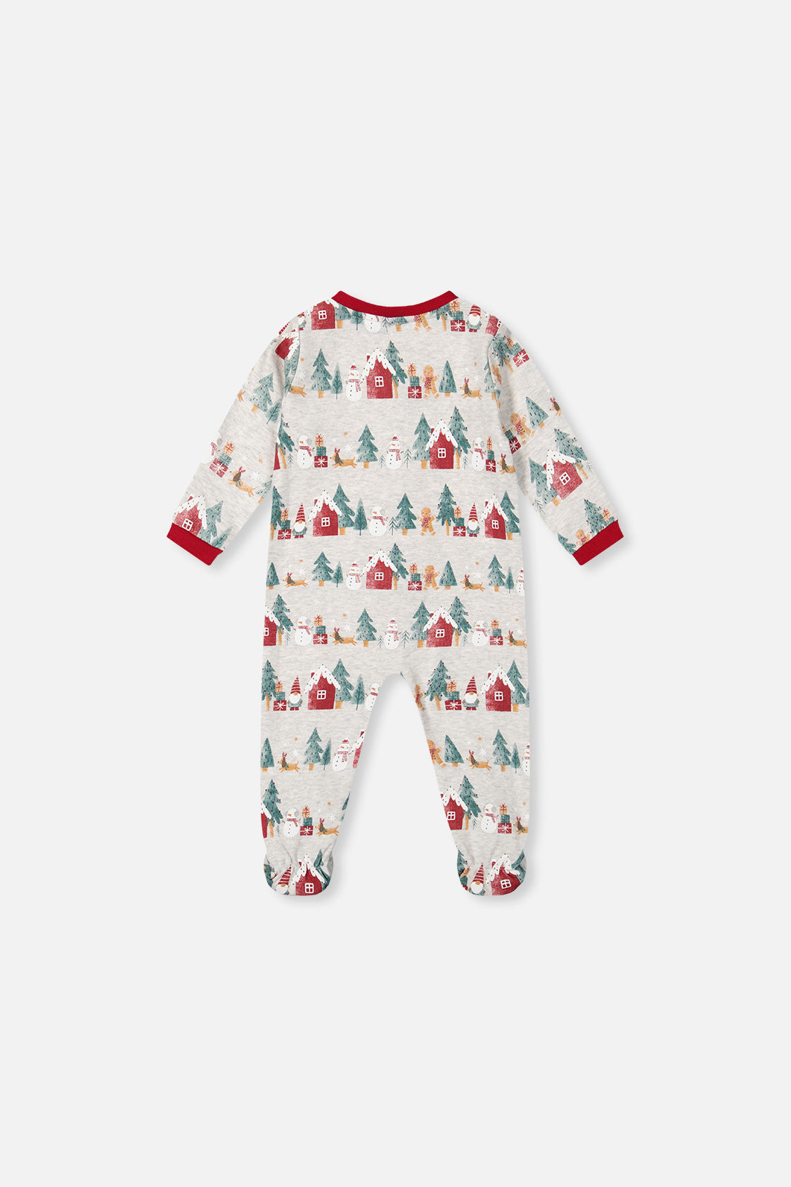 Baby Organic Cotton One Piece Christmas Pajama Beige Christmas Print - Image 2