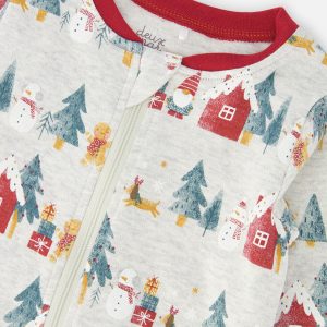 Baby Organic Cotton One Piece Christmas Pajama Beige Christmas Print - Image 3