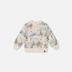 Baby Fleece Sweatshirt Beige Ski Print
