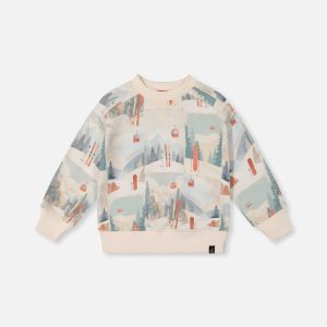 Fleece Sweatshirt Beige Ski Print - Image 11