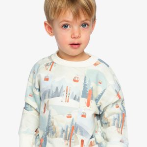 Fleece Sweatshirt Beige Ski Print - Image 3