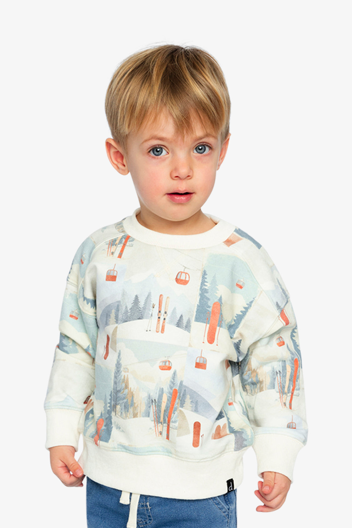 Fleece Sweatshirt Beige Ski Print - Image 3