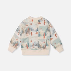 Fleece Sweatshirt Beige Ski Print - Image 4