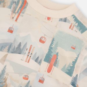 Baby Fleece Sweatshirt Beige Ski Print - Image 3