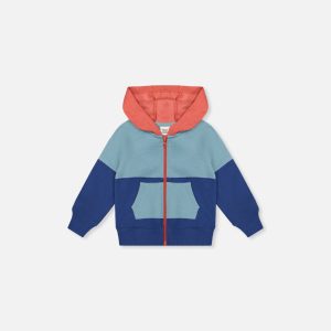 Baby Full Zip Hooded Fleece Jacket Blue, Turquoise And Orange