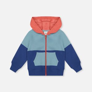 Full Zip Hooded Fleece Jacket Blue, Turquoise And Orange