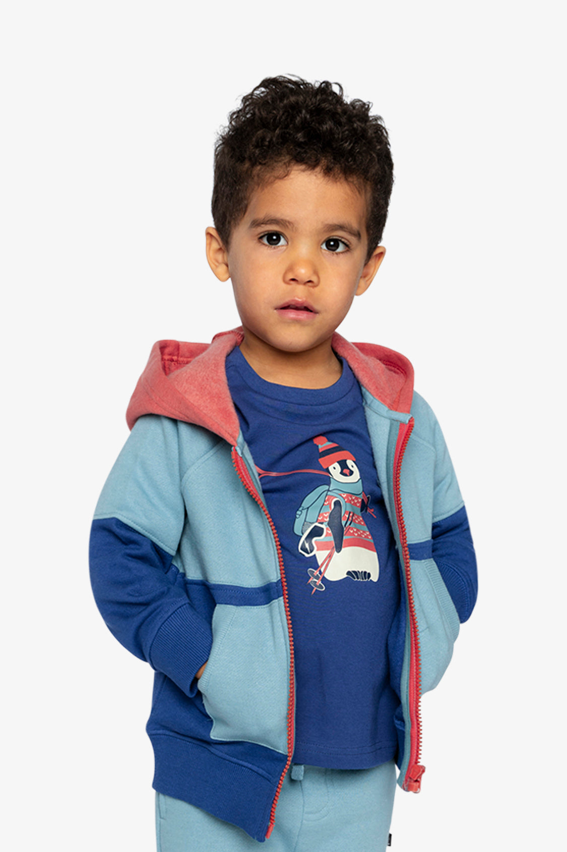 Full Zip Hooded Fleece Jacket Blue, Turquoise And Orange - Image 3