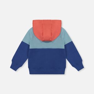 Full Zip Hooded Fleece Jacket Blue, Turquoise And Orange - Image 4
