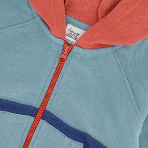 Baby Full Zip Hooded Fleece Jacket Blue, Turquoise And Orange - Image 3