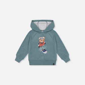 Baby Hoodie With Screenprint Pale Turquoise