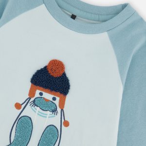 Baby Long Sleeve Raglan Organic Cotton T-Shirt Very Pale Turquoise - Image 3