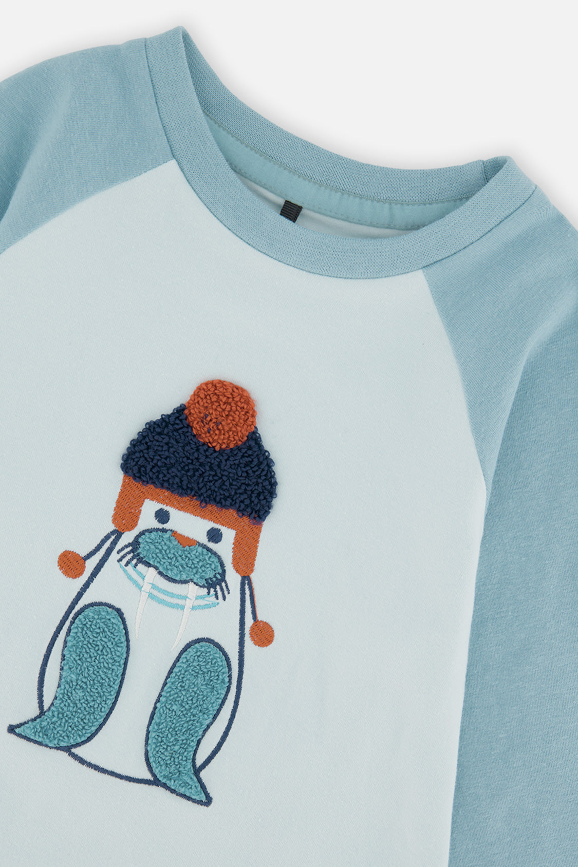 Baby Long Sleeve Raglan Organic Cotton T-Shirt Very Pale Turquoise - Image 3