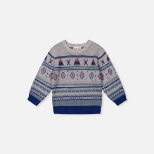 Baby Jacquard Knit Sweater Blue And Beige
