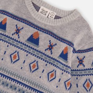 Baby Jacquard Knit Sweater Blue And Beige - Image 3