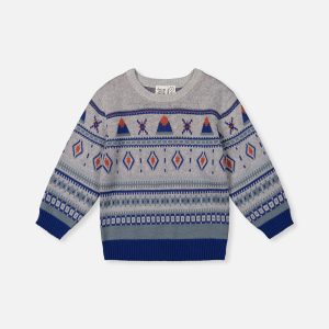 Jacquard Knit Sweater Blue And Beige
