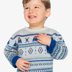 Jacquard Knit Sweater Blue And Beige - Image 3